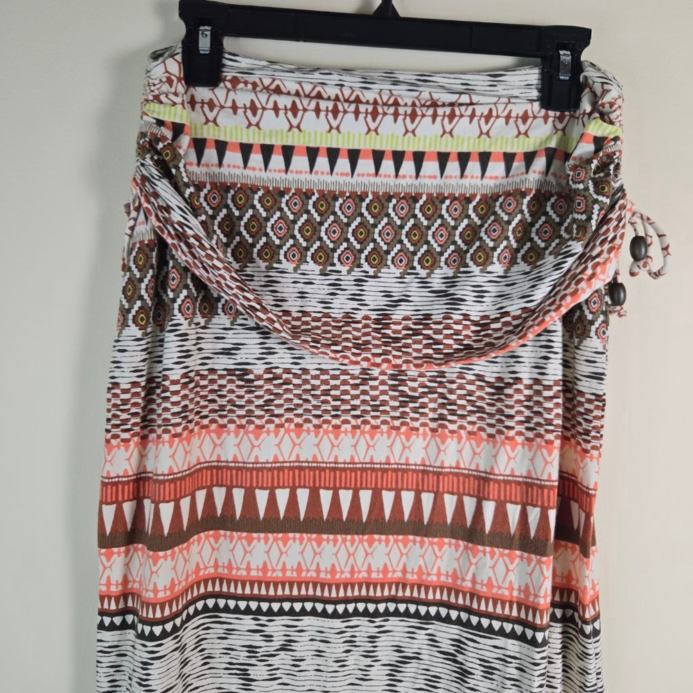 Women's Athleta White Brown Geometric Strapless Maxi Dress S - Picture 8 of 11
